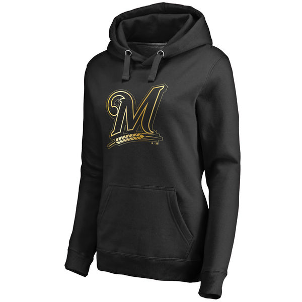 2020 MLB Milwaukee Brewers Women Gold Collection Pullover Hoodie  Black->nhl t-shirts->Sports Accessory